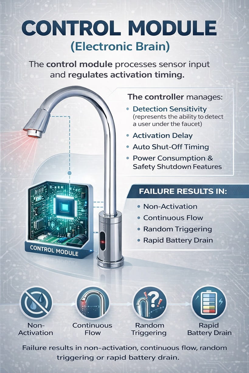 Electronic control box used in sensor activated faucet systems