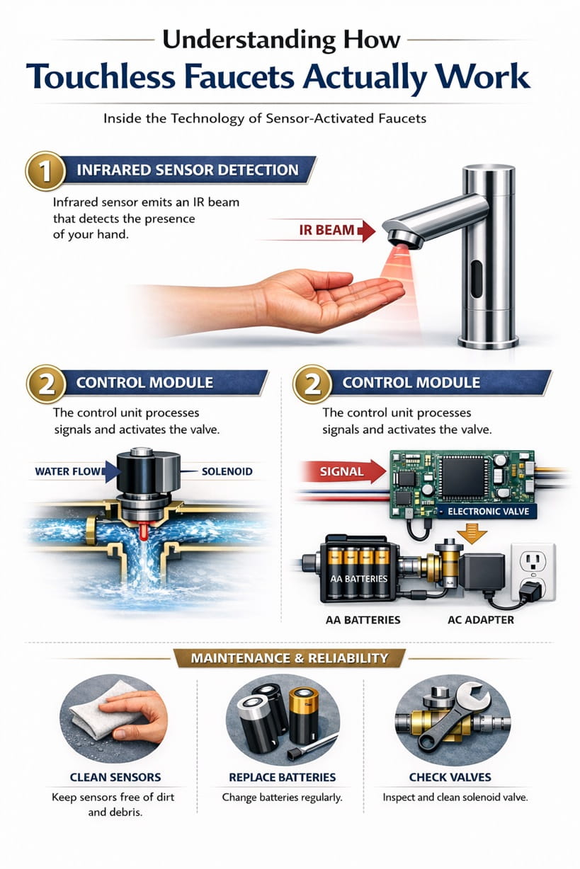 Internal electronic components and infrared sensor module of touchless faucet