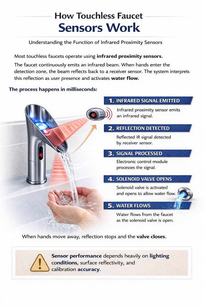 Infrared proximity sensor detection system used in automatic faucets