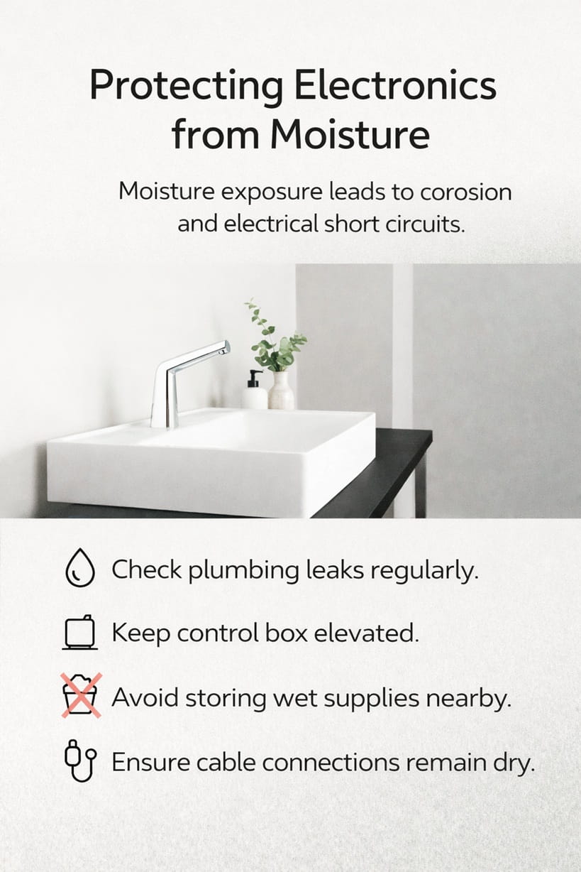 Moisture exposure beneath sink damaging electronic control box