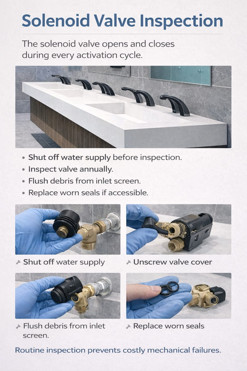 Solenoid valve inspection and maintenance component