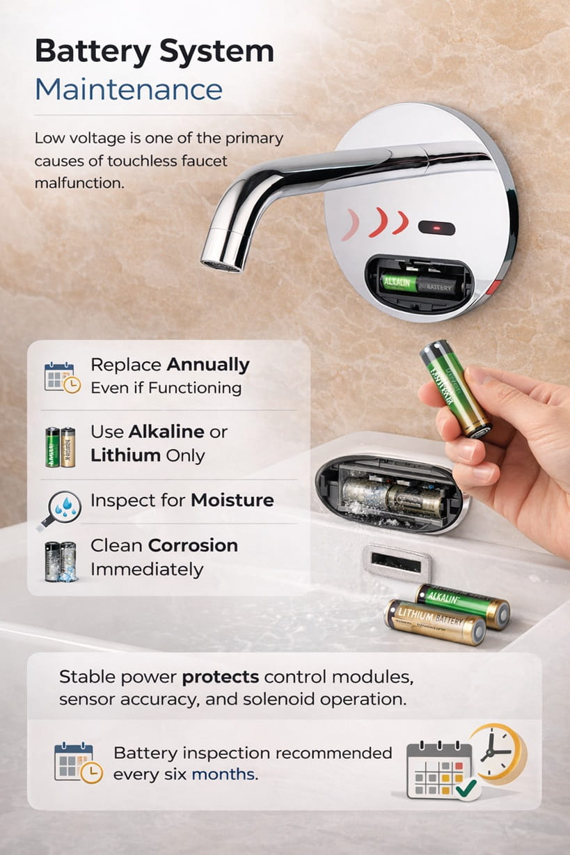 Battery powered control module installed beneath sink