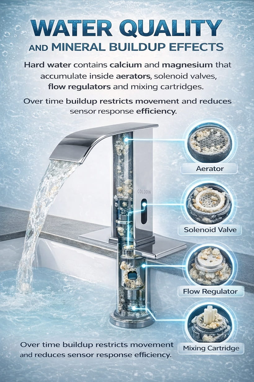 Mineral scale buildup caused by hard water deposits