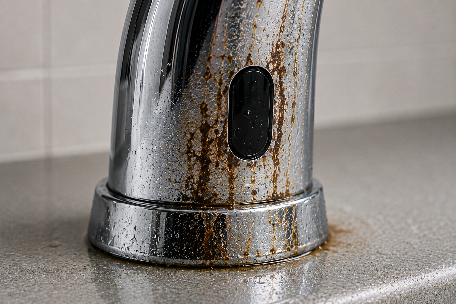 Maintenance worker repairing automatic faucet