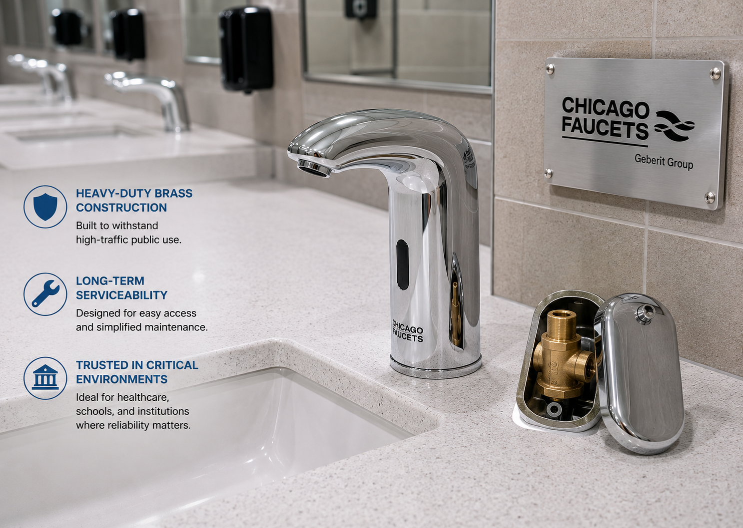 Modern commercial restroom sink area