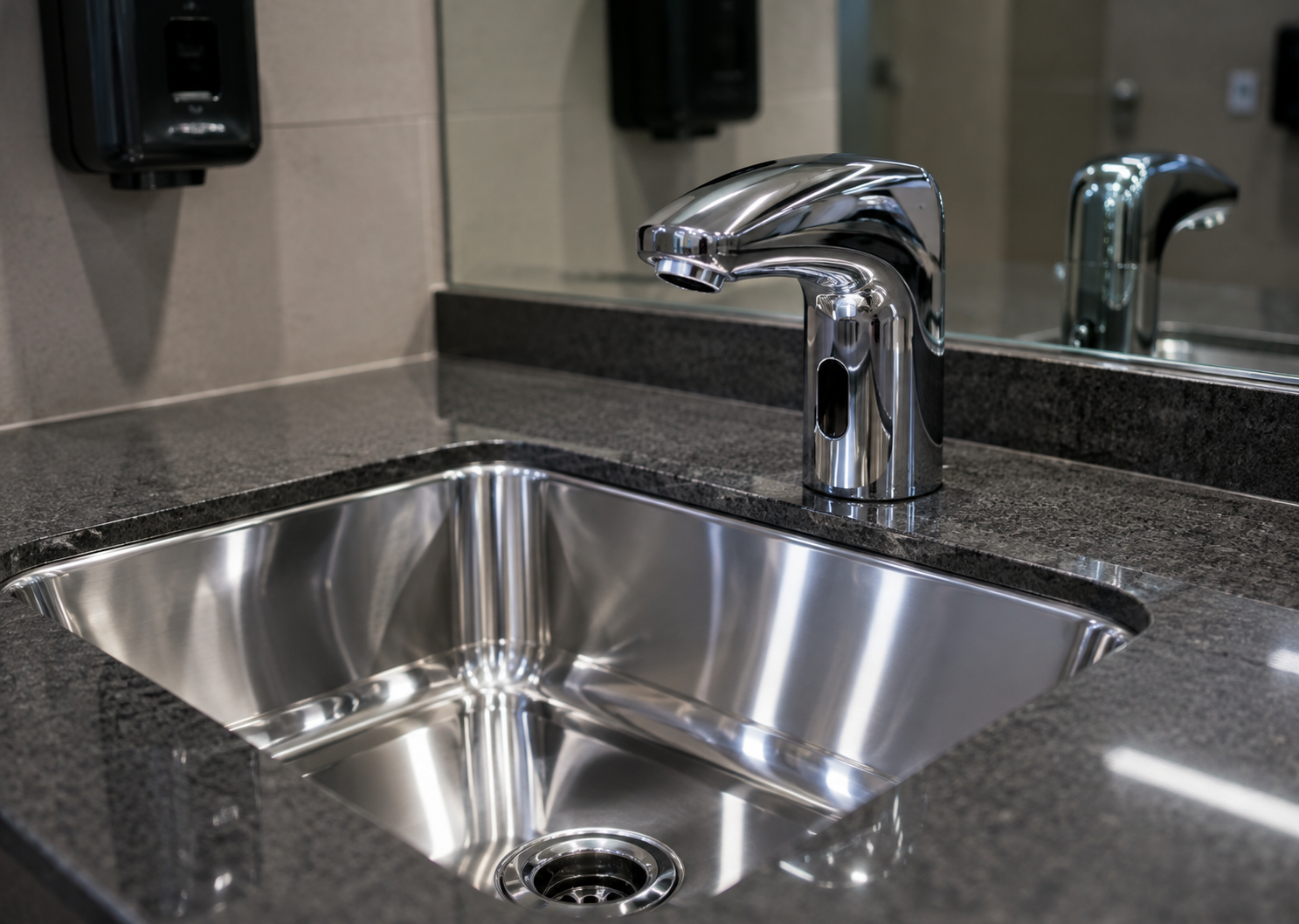 Maintenance technician repairing sensor faucet