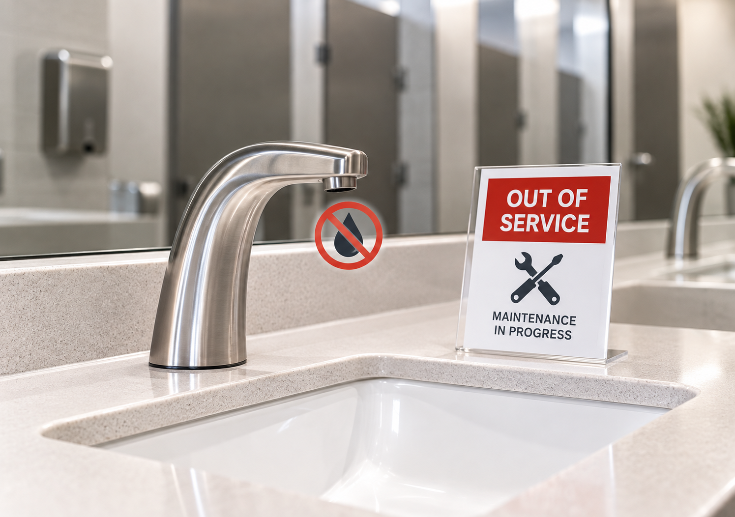 Commercial restroom faucet outage