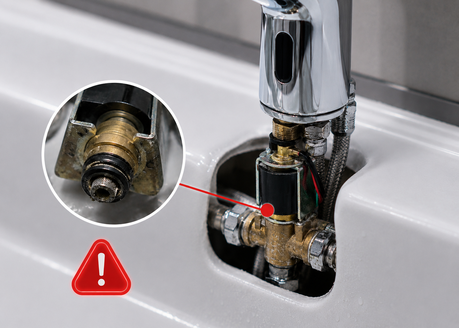 Technician repairing touchless faucet