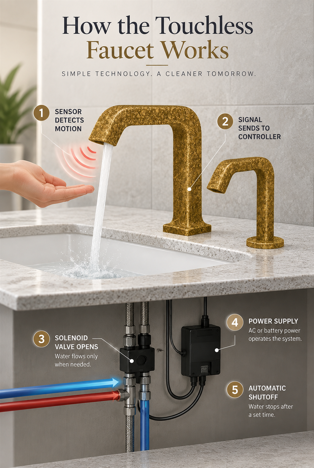 Illustration showing how a touchless faucet works