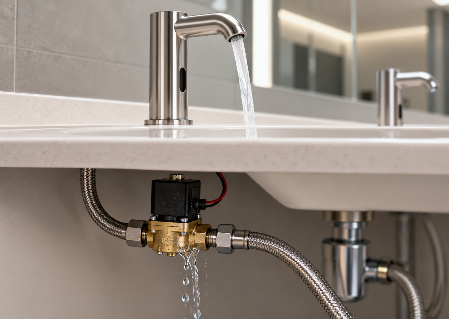 Faulty automatic faucet with water leak